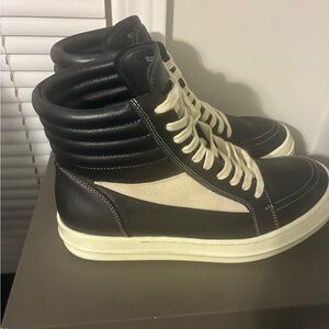 Rick Owens Black and Cream High-Top Sneakers